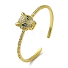 Brass Pave Clear & Green Cubic Zirconia Leopard Open Cuff Bangle for Women BJEW-K246-22D-G-1