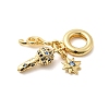 Brass Micro Pave Blue Cubic Zirconia European Dangle Charms KK-C138-01G-2