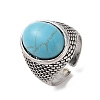 Oval Synthetic Turquoise Cuff Rings RJEW-B107-15AS-01-2