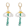 Shell Pearl & Glass Braided Flower with Long Tassel Dangle Leverback Earrings EJEW-TA00122-3