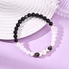 Round Natural Selenite & Non-Magnetic Synthetic Hematite Yin-yang Stretch Bracelets BJEW-JB13837-1
