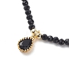 Cubic Zirconia Teardrop Pendant Necklace with Natural Black Agate Beaded Chains NJEW-JN04121-04-4