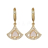 Fan with Heart Brass Micro Pave Clear Cubic Zirconia Hoop Earrings KK-D363-13G-2