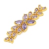 Brass Pave Lilac Cubic Zirconia Flower with Leaf Links Connector Charms KK-P277-52G-03-2