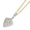 Brass Micro Pave Clear Cubic Zirconia Shield Pendant Satellite Chain Necklaces for Women NJEW-U015-05G-04-1