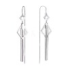 Anti-Tarnish Rhodium Plated 925 Sterling Silver Rhombus with Chain Tassel Dangle Earrings JE1048A-1