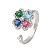 Brass Micro Pave Cubic Zirconia Rotating Cuff Rings for Women RJEW-M099-01P-4