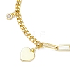 Brass Clear Cubic Zirconia Flat Round & Heart Charm Bracelets BJEW-JB10396-3