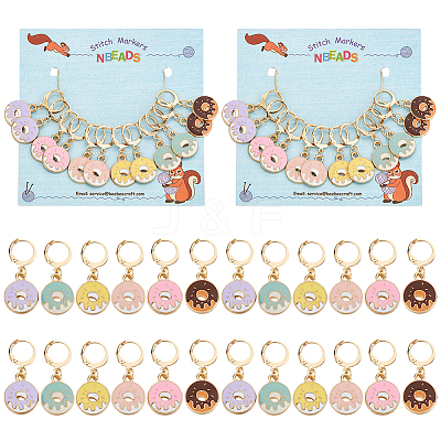 12Pcs 6 Colors Alloy Enamel Donut Charm Locking Stitch Markers HJEW-PH01684-1