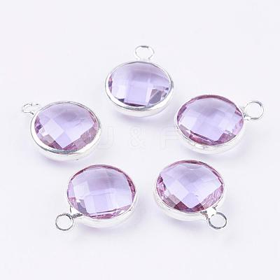 Silver Color Plated Brass Glass Flat Round Charms GLAA-M003-A-12S-1