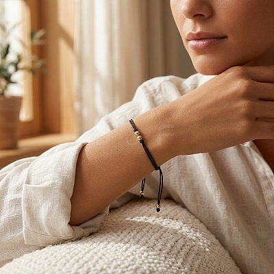Adjustable Brass Round Bead Polyester Braided Cord Bracelets for Women ZQ0354-1-1