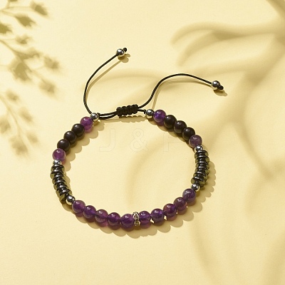 Natural Gemstone & Synthetic Hematite Braided Bead Bracelet for Women BJEW-JB08181-1
