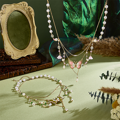 2Pcs 2 Colors Alloy Enamel Butterfly Pendant Double Layer Necklaces for Women NJEW-OC0001-05-1