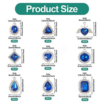 27Pcs 9 Styles Alloy Glass Pendants ALRI-TA0001-31-1