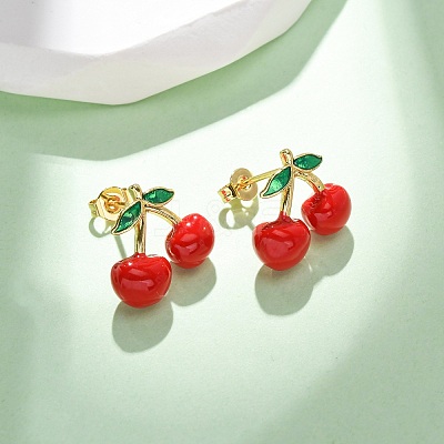 Brass Enamel Stud Earrings EJEW-D322-06G-03-1