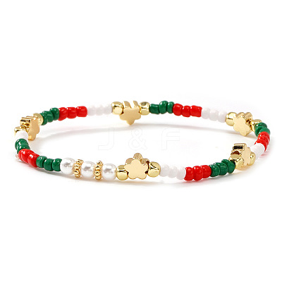 Christmas Glass Seed Beaded & Imitation Pearl Stretch Bracelets for Women OT9576-7-1
