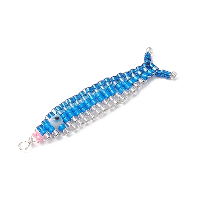 Copper Wired Glass Seed Beaded Pacific Saury Pendants PALLOY-MZ01105-1