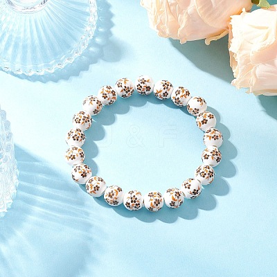 2Pcs Handmade Flower Printed Porcelain Ceramic Beaded Stretch Bracelets BJEW-JB11910-1