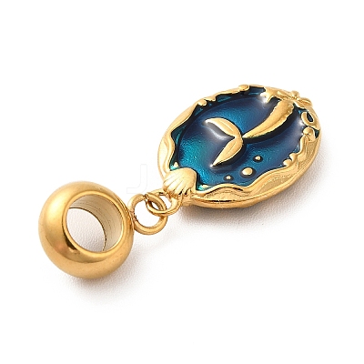 Ion Plating(IP) 304 Stainless Steel Dodger Blue Enamel European Dangle Charms STAS-G308-34G-1