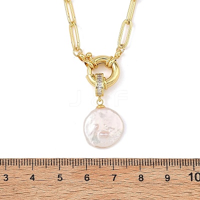 Natural Baroque Pearl Keshi Pearl Coin Pendant Brass Paperclip Chain Necklaces for Women NJEW-JN06143-1