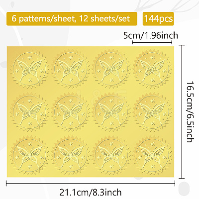 12 Sheets Self Adhesive Gold Foil Embossed Stickers DIY-WH0451-036-1