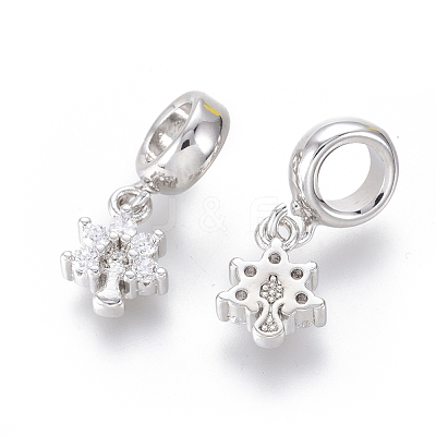 Brass Micro Pave Clear Cubic Zirconia European Dangle Charms ZIRC-G153-13P-1