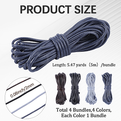 4Pcs 4 Colors Braided Round Waxed Polyester Cords YC-CL0001-04-1