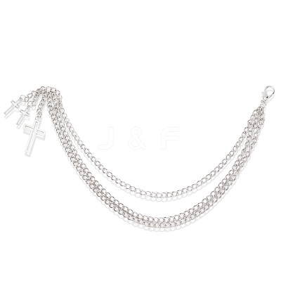 2Pcs Aloy 3-Layer Cross Charm Anklets for Women AJEW-SP0001-96-1