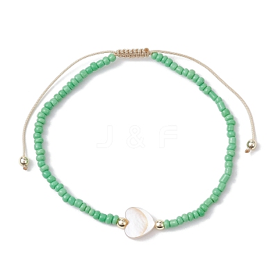 5Pcs 5 Colors Natural Shell Heart & Seed Braided Bead Bracelets Set BJEW-JB10039-03-1
