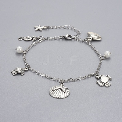 Brass Charm Anklets AJEW-AN00262-1