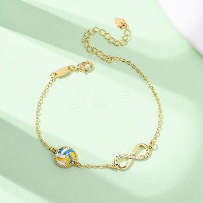 Sports Brass Micro Pave Cubic Zirconia Infinity Link Bracelets BJEW-D386-01B-G-1