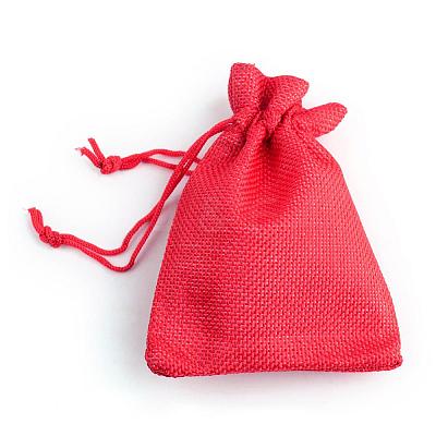 Polyester Imitation Burlap Packing Pouches Drawstring Bags X-ABAG-R005-9x12-18-1