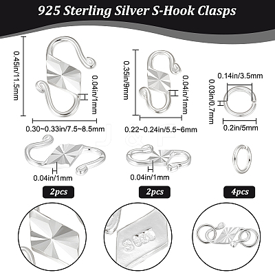 4Pcs 2 Size 925 Sterling Silver S-Hook Clasps FIND-BBC0002-74S-1