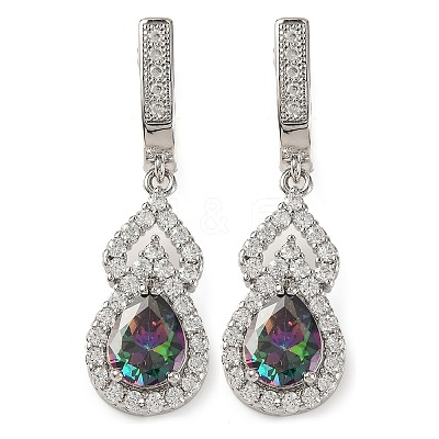 Gourd Rack Plating Brass Micro Pave Cubic Zirconia Hoop Earrings EJEW-I304-13P-02-1