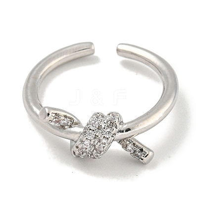 Rack Plating Brass Micro Pave Cubic Zirconia Knot Open Cuff Rings for Women RJEW-I104-14P-1