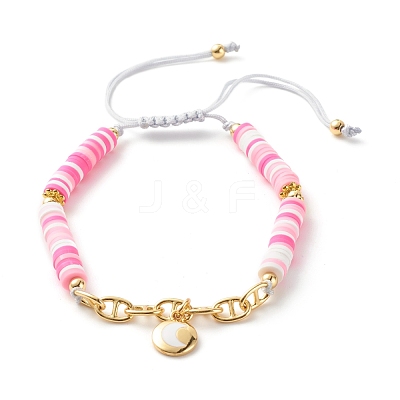Handmade Disc Polymer Clay Braided Bead Bracelet BJEW-JB07407-01-1