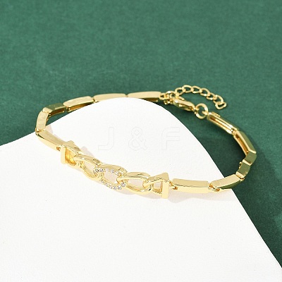 Brass Micro Pave Clear Cubic Zirconia Link Bracelets for Women BJEW-F504-05G-1