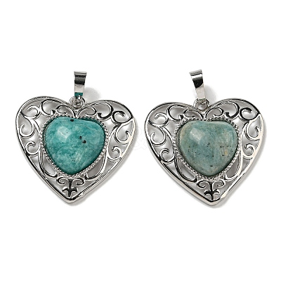 Natural Amazonite Peach Love Heart Pendants G-G158-01I-1