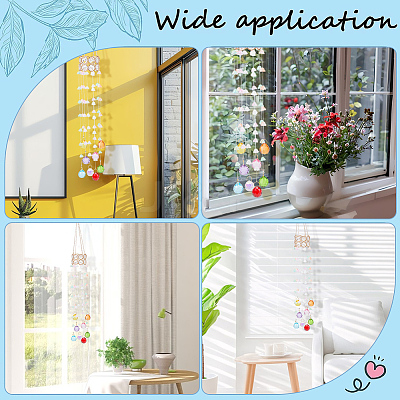 Flower Round Glass Beads Tassel Hanging Suncatchers for Window Garden Outdoor Decoration HJEW-WH20020-007C-1