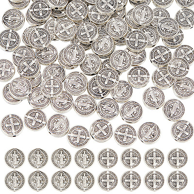 100Pcs Tibetan Style Alloy Flat Round Beads TIBEB-HY0001-08-1