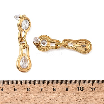 304 Stainless Steel & Clear Cubic Zirconia Dangle Stud Earrings EJEW-G468-03G-04-1