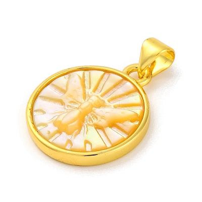 Natural Yellow Shell Carved Moth Pendants KK-D537-04G-01-1