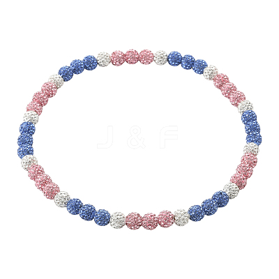 1Pc Polymer Clay Rhinestone Round Beaded Stretch Necklaces NJEW-SP0001-14I-1