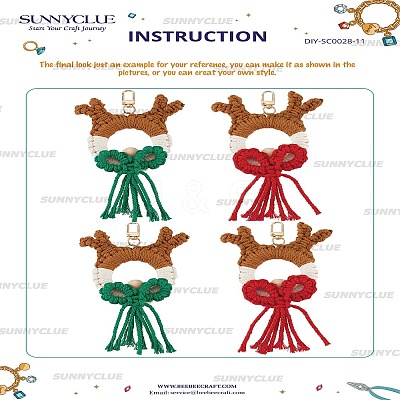 Christmas Theme DIY Handmade Woven Cotton Christmas Reindeer Keychain Making Kits DIY-SC0028-11-1