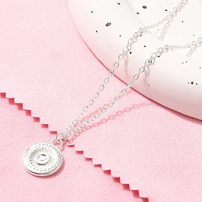 304 Stainless Steel Flat Round Coin Pendant Cable Chain Necklaces for Women STAS-Z108-02S-01-1