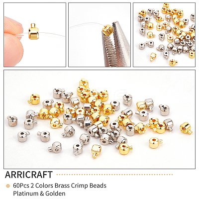 60Pcs 2 Colors Brass Crimp Beads FIND-AR0001-55-1