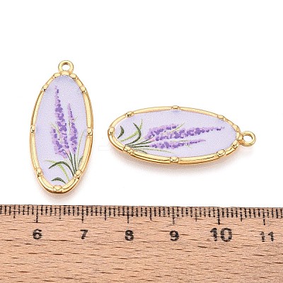 Printed Style 304 Stainless Steel Oval with Flower Pattern Pendants STAS-T071-27E-G-1
