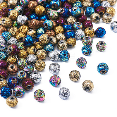 150Pcs 10 Colors Electroplated Natural Lava Rock Beads Strands G-PJ0001-03B-1