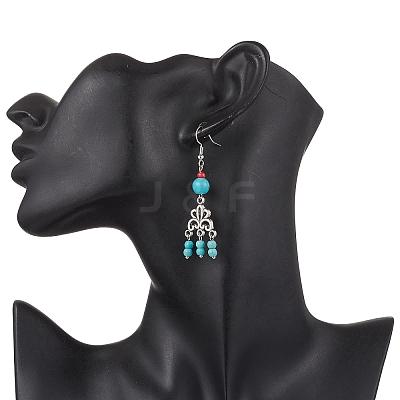 Tibetan Style Alloy Synthetic Turquoise Flower Dangle Earrings EJEW-JE06575-2-1