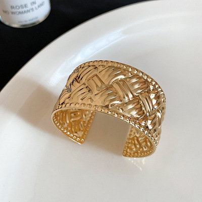 Iron Textured Woven Wide Open Cuff Bangles for Women WG3AE9E-03-1